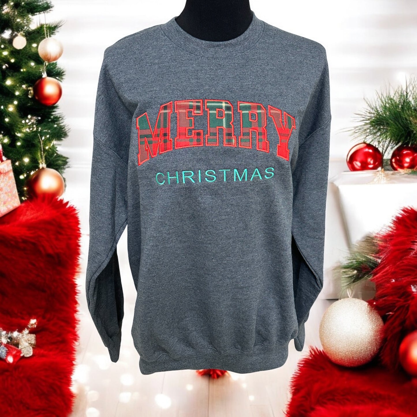MERRY CHRISTMAS PLAID APPLIQUE