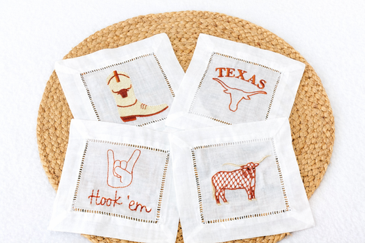 Texas Longhorn Embroidered Linen Cocktail Napkins - Set of 4